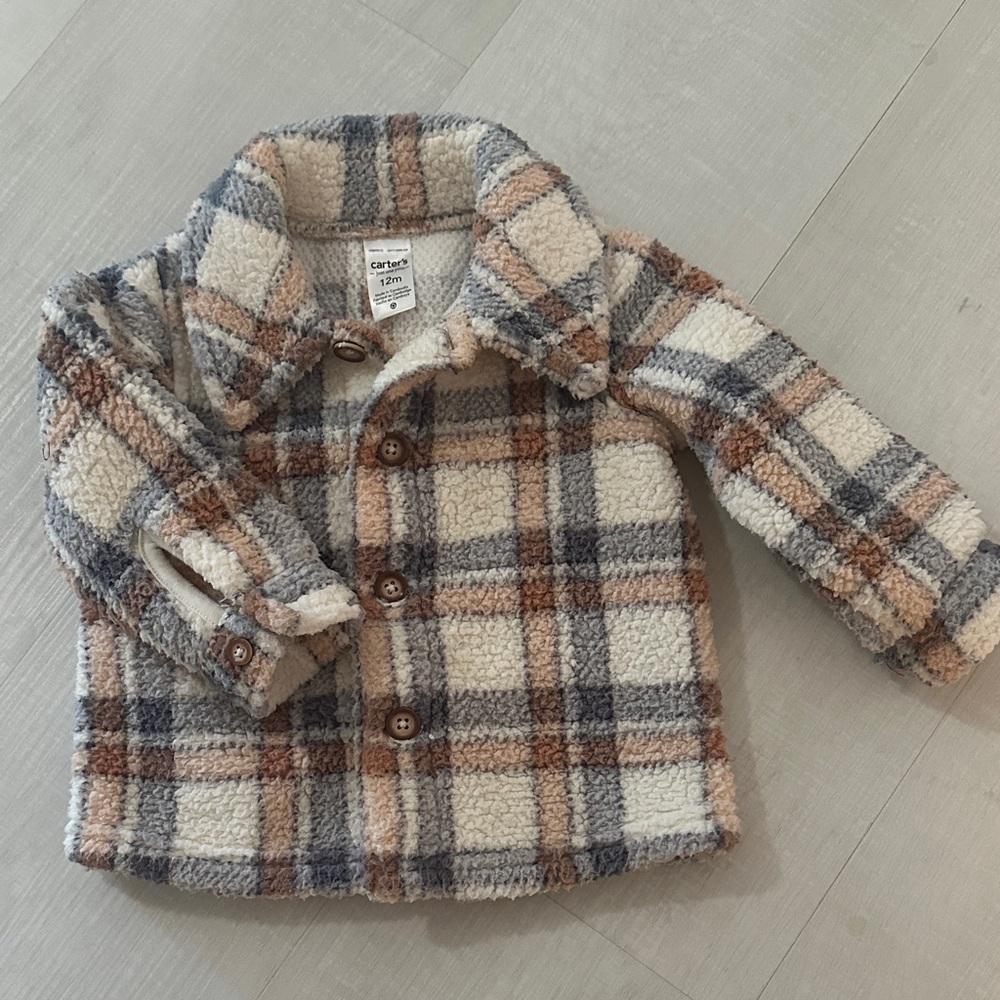 Carter's Cozy Plaid Sherpa Jacket - Cream, Brown, Gray